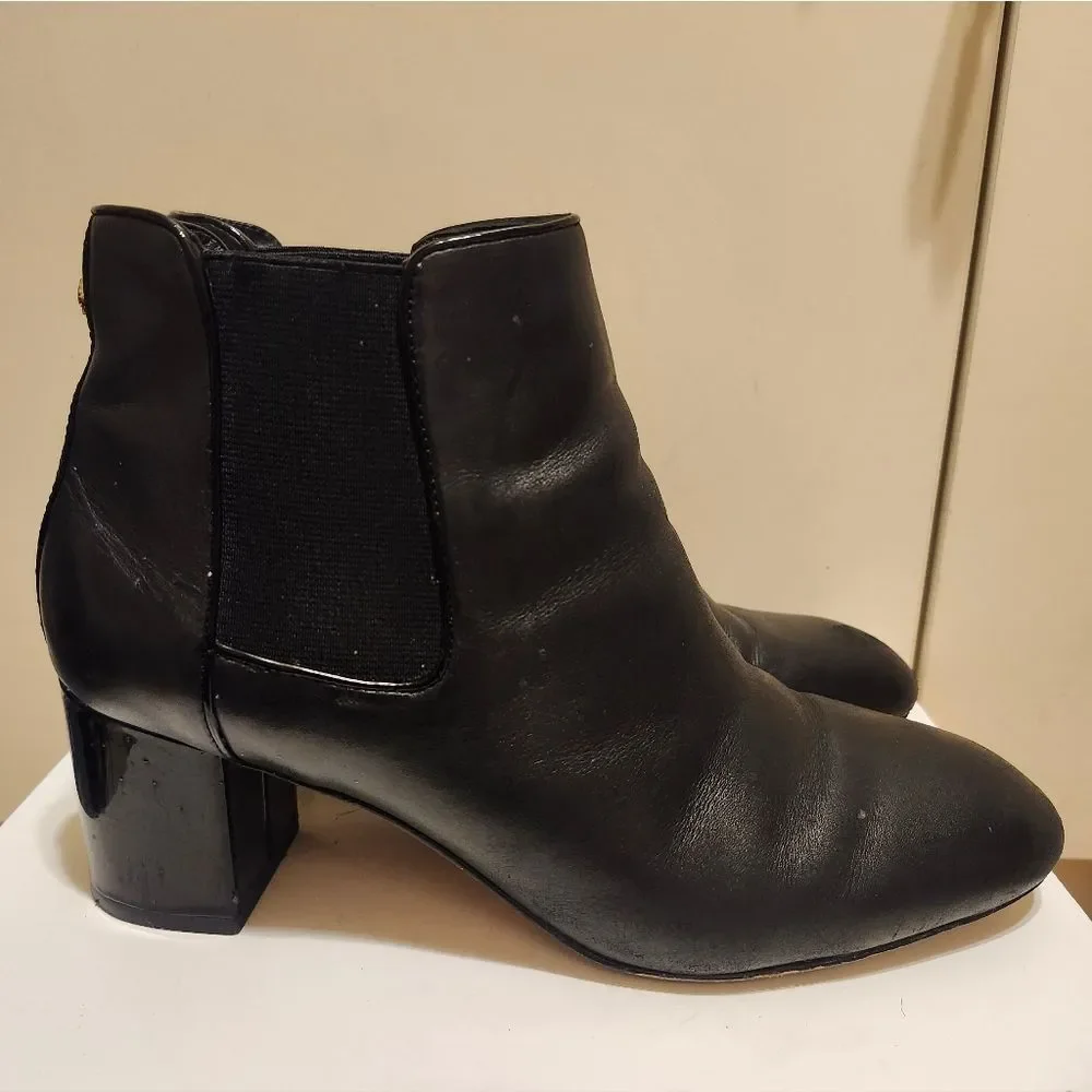 Kate Spade New York Black Leather Pull-On Block Heel Ankle Boots Sz.9.5 Ret $325